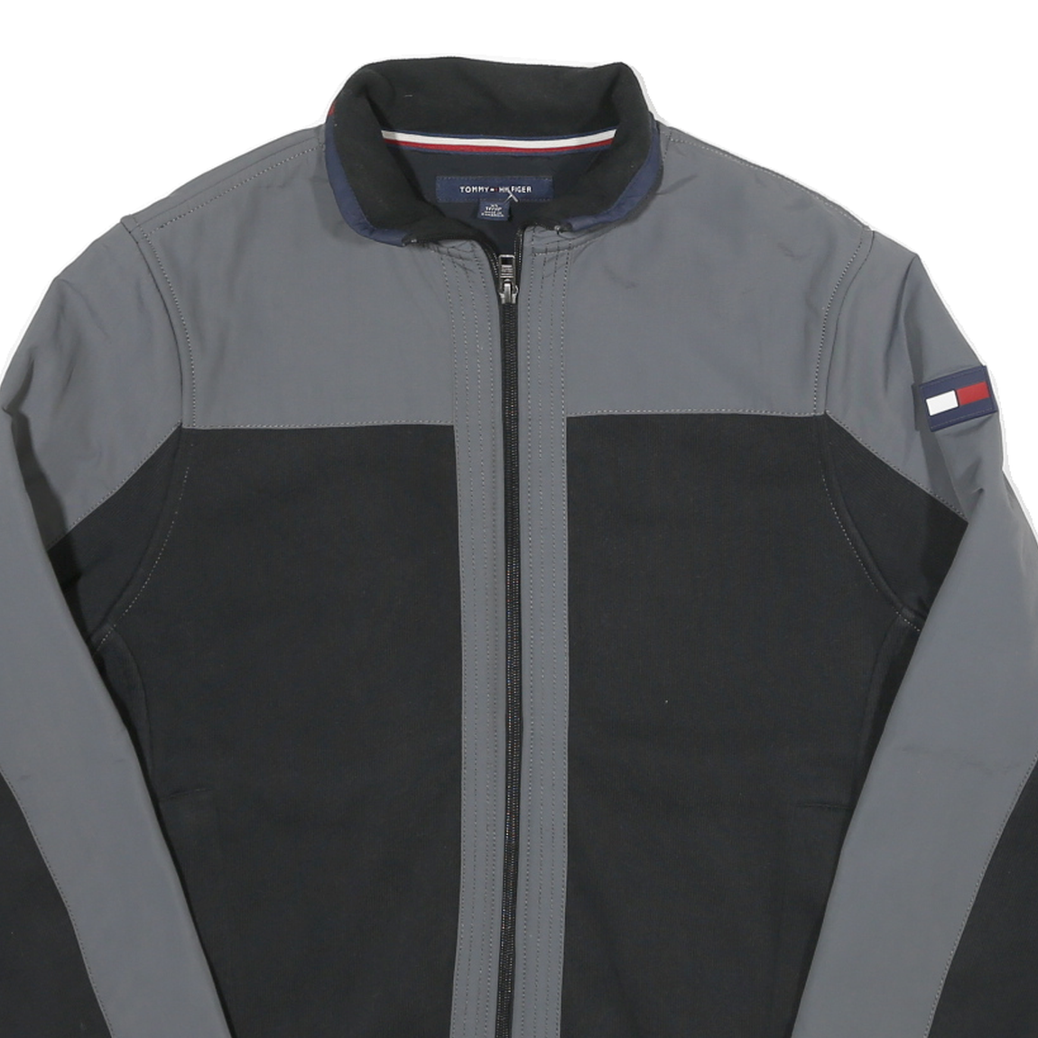 TOMMY HILFIGER Mens Black & Grey Colourblock Track Jacket XS Cotton Blend Zip