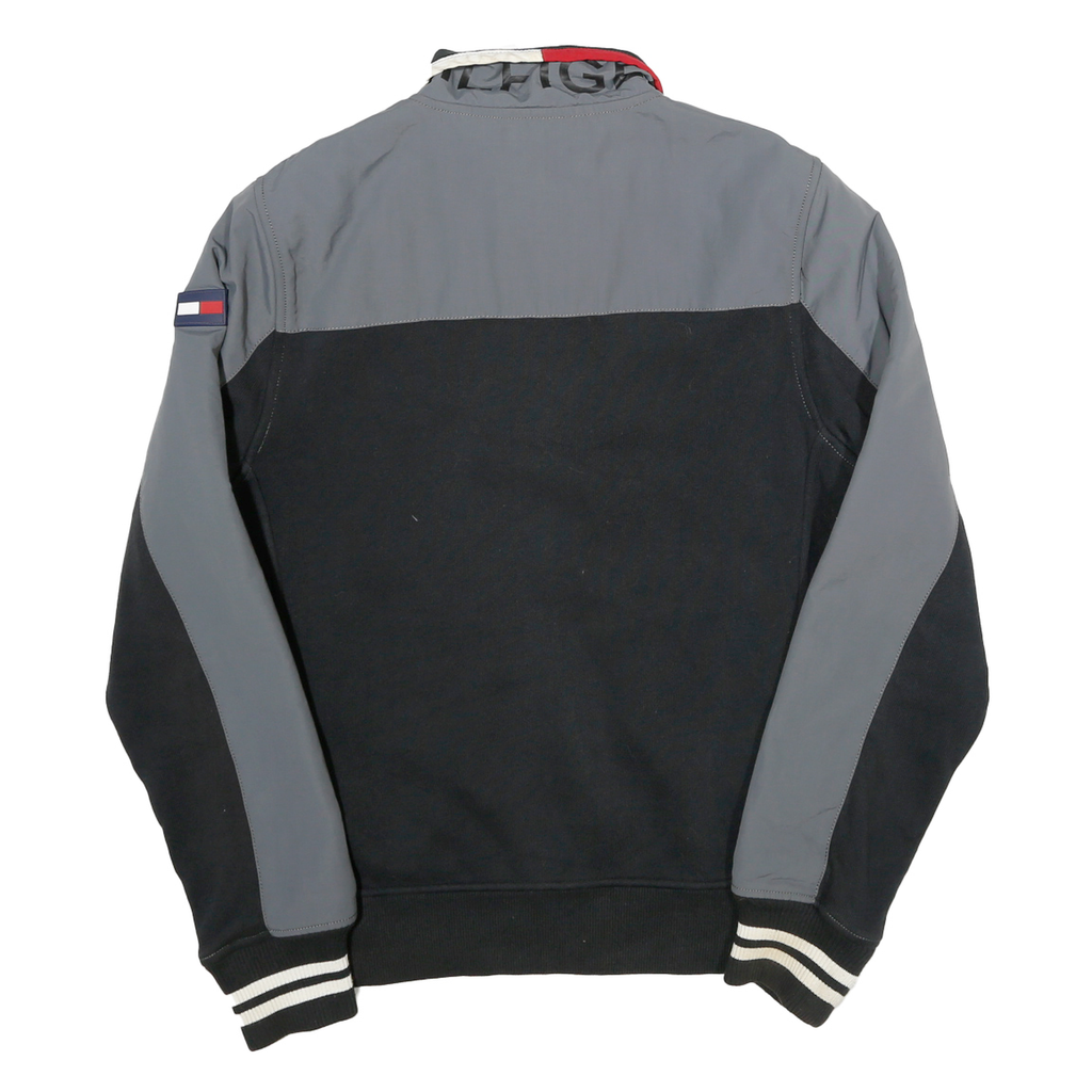 TOMMY HILFIGER Mens Black & Grey Colourblock Track Jacket XS Cotton Blend Zip