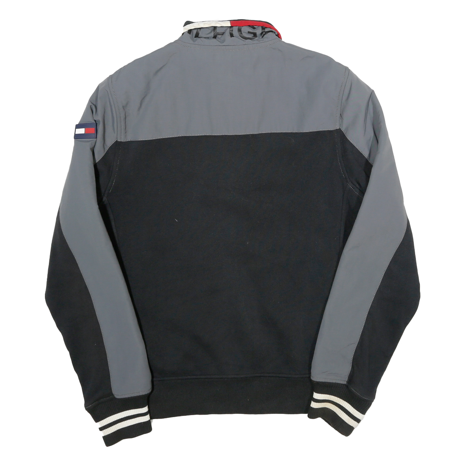 TOMMY HILFIGER Mens Black & Grey Colourblock Track Jacket XS Cotton Blend Zip