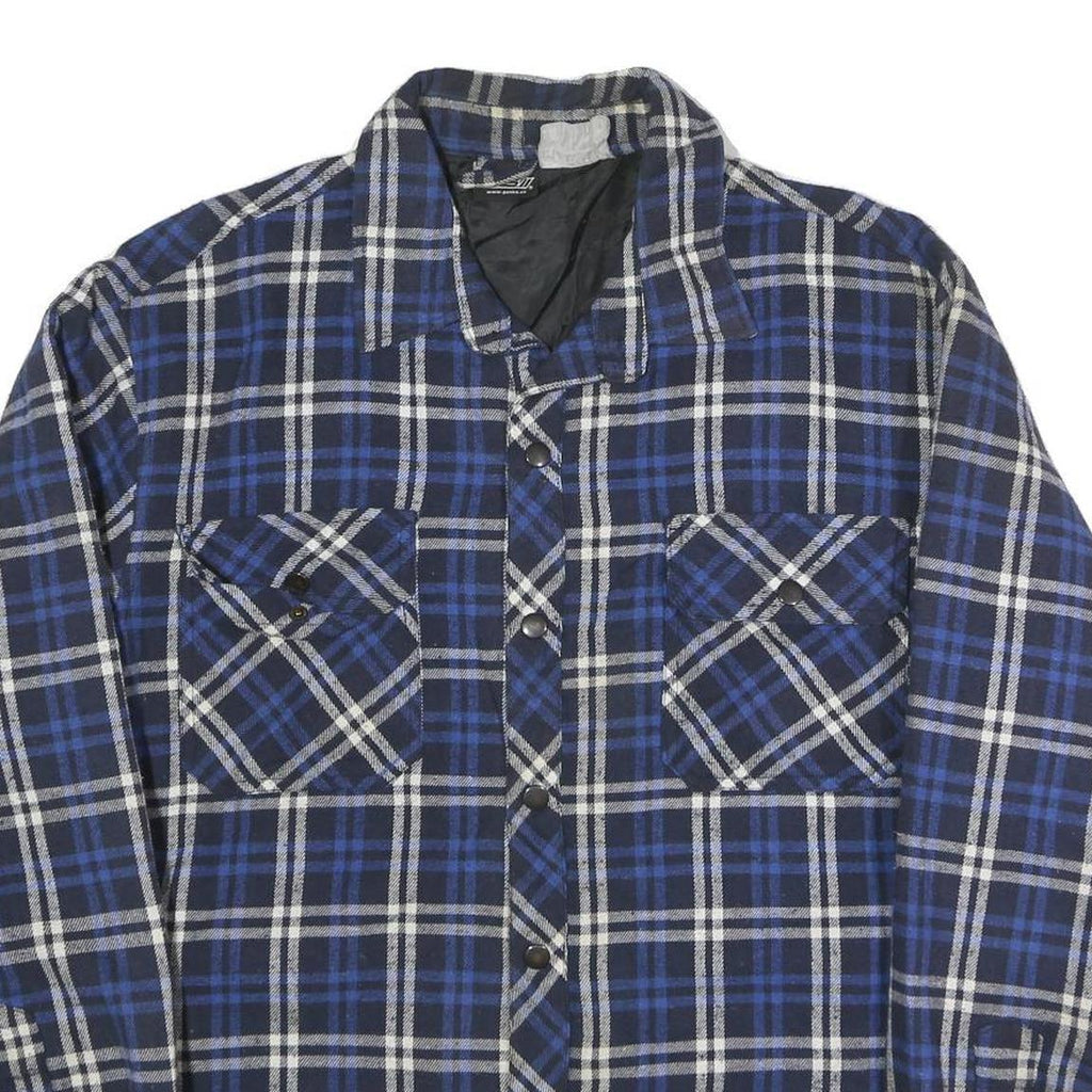 GKSII Mens Blue Black & White Check Cotton Blend Button Jacket L Casual Style