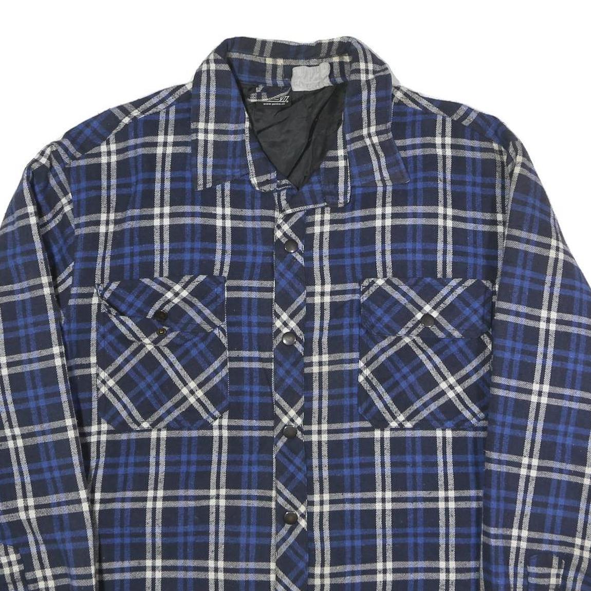 GKSII Mens Blue Black & White Check Cotton Blend Button Jacket L Casual Style