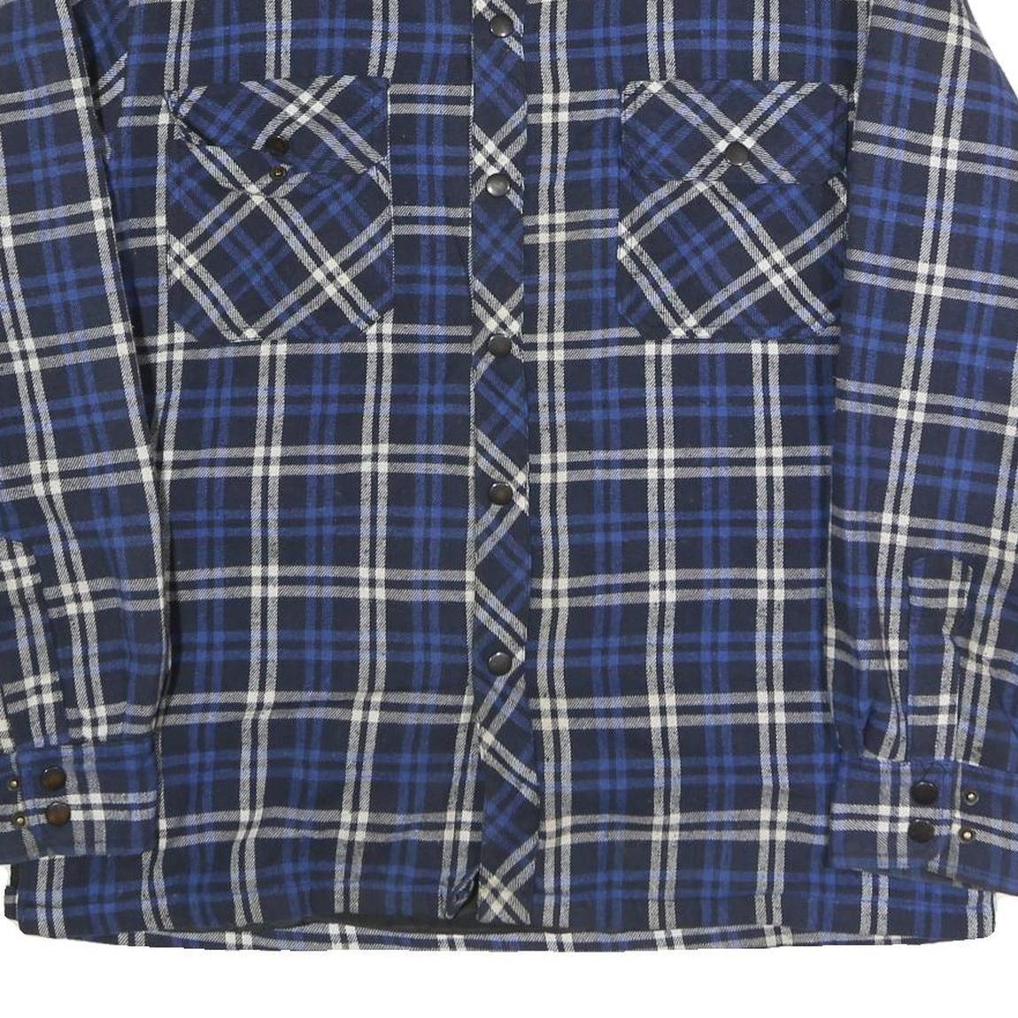 GKSII Mens Blue Black & White Check Cotton Blend Button Jacket L Casual Style