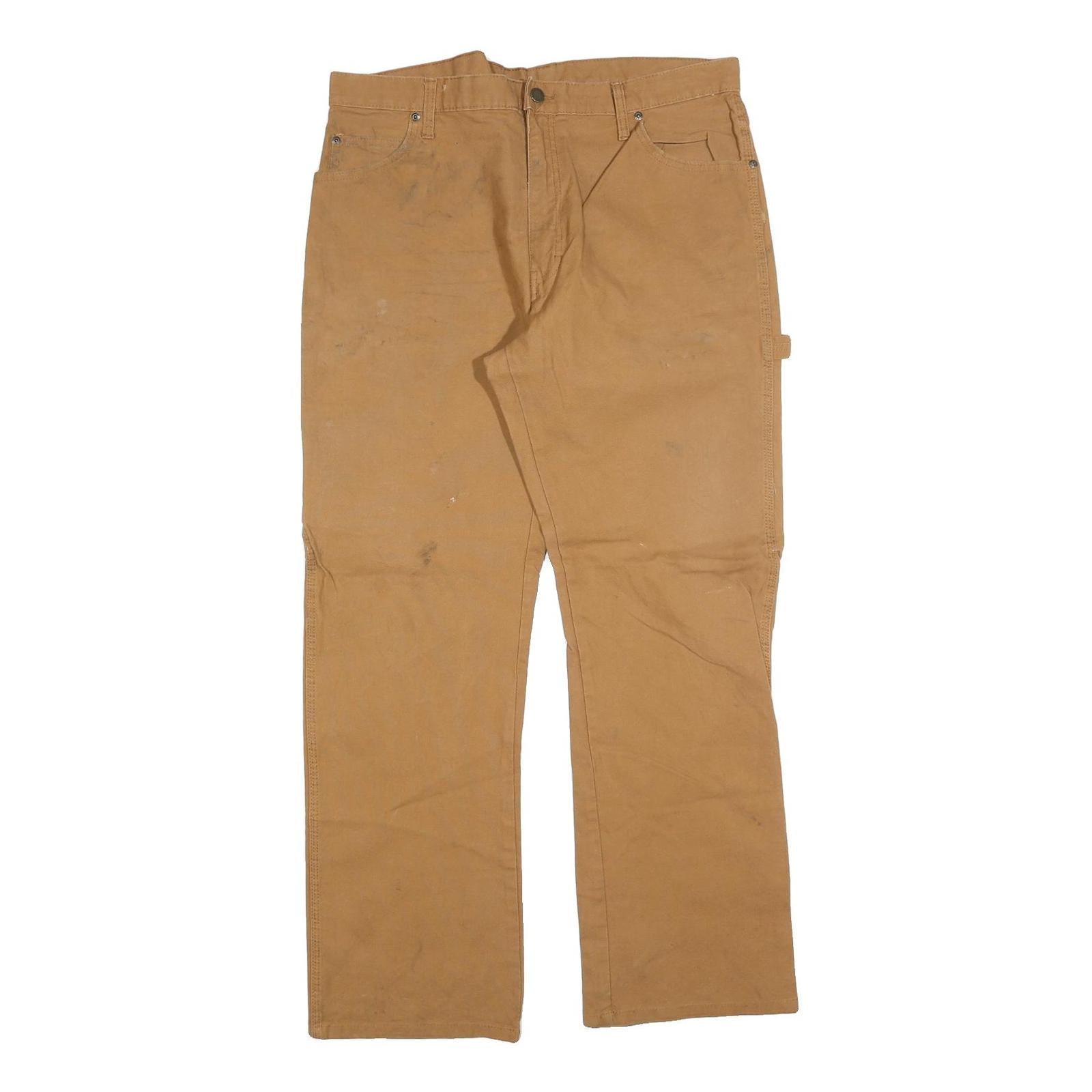DICKIES Mens Cotton Blend Brown Regular Fit Straight Leg Trousers W36 L32