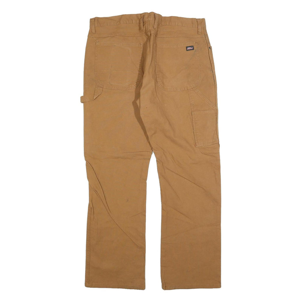DICKIES Mens Cotton Blend Brown Regular Fit Straight Leg Trousers W36 L32