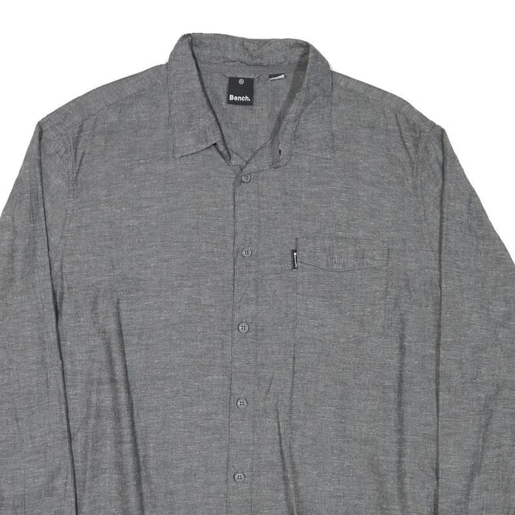 BENCH Mens Grey Cotton Blend Shirt XL Casual Button Front Pocket Long Sleeve
