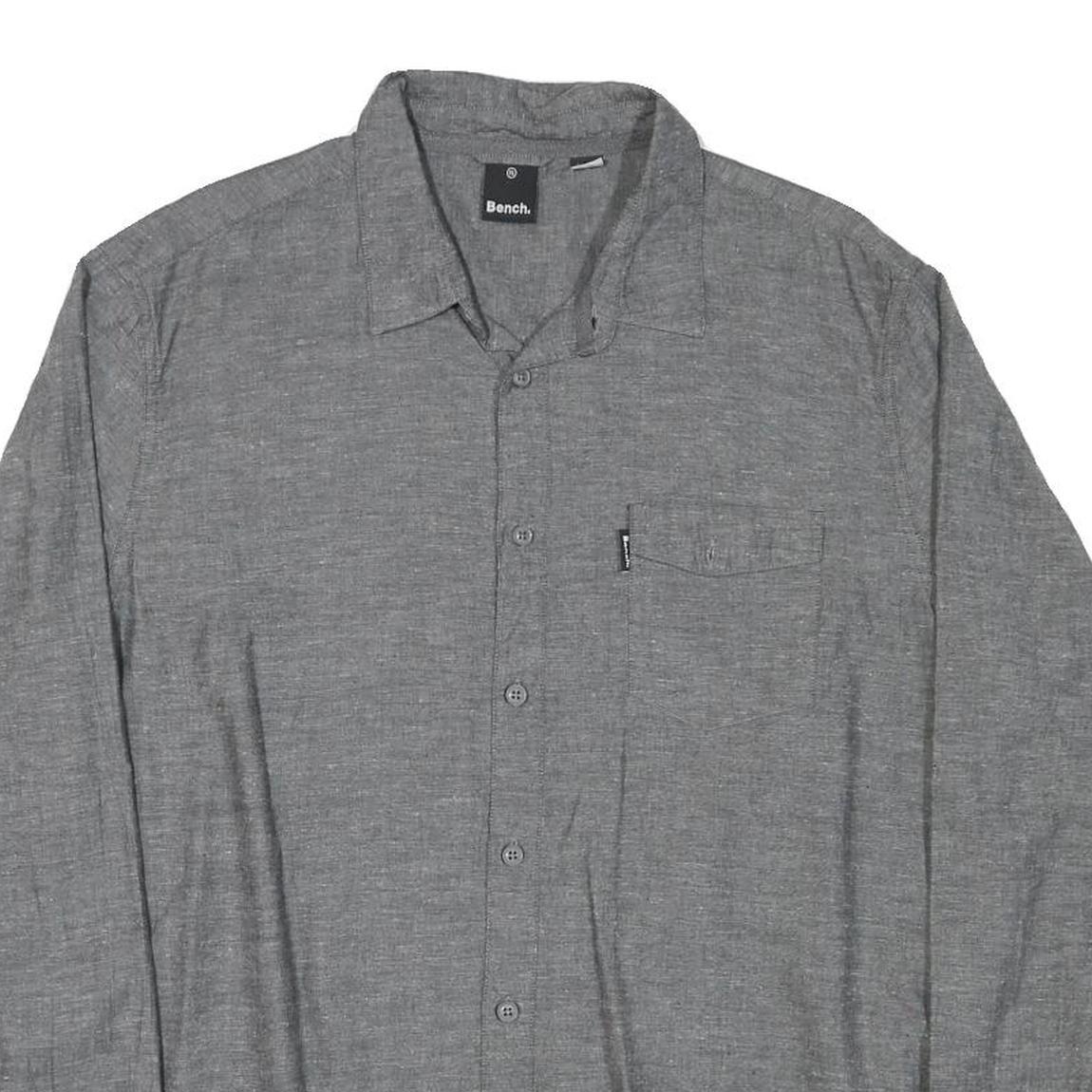 BENCH Mens Grey Cotton Blend Shirt XL Casual Button Front Pocket Long Sleeve