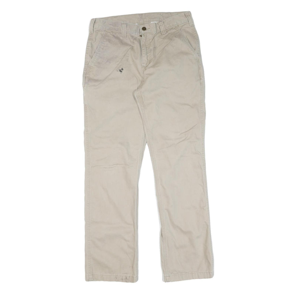 CARHARTT Mens Regular Fit Beige Cotton Trousers W32 L32 Workwear Casual Zip