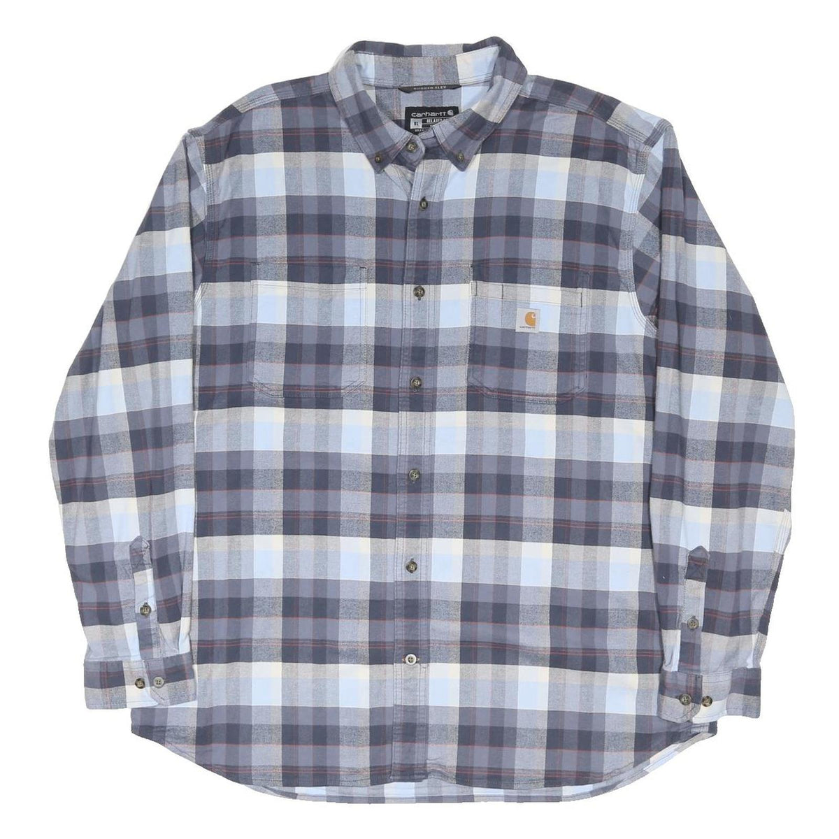 CARHARTT Mens Blue Grey Check Shirt 2XL Cotton Blend Long Sleeve Button Pocket