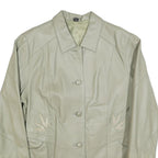 Womens Cream Leather Button Jacket UK 18 Plain Floral Embroidered Detail