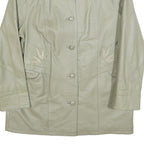 Womens Cream Leather Button Jacket UK 18 Plain Floral Embroidered Detail