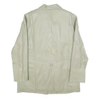 Womens Cream Leather Button Jacket UK 18 Plain Floral Embroidered Detail
