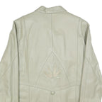 Womens Cream Leather Button Jacket UK 18 Plain Floral Embroidered Detail