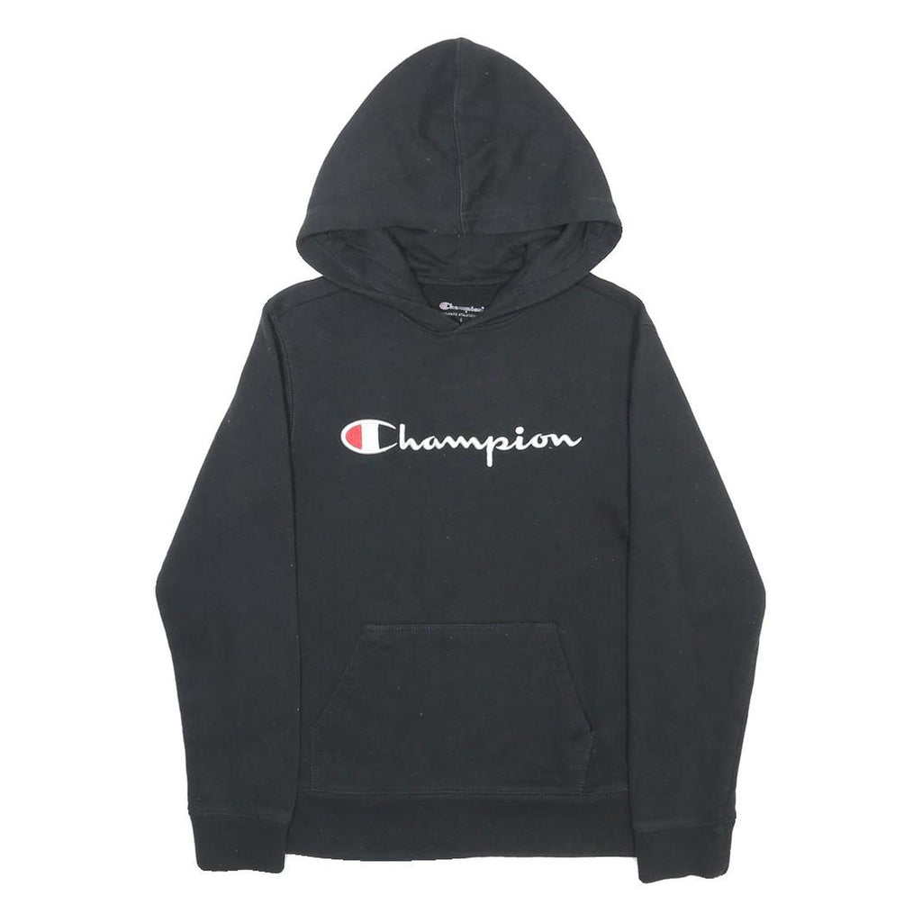 CHAMPION Boys Black Hoodie L Cotton Blend Pullover Logo Sweatshirt