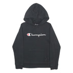 CHAMPION Boys Black Hoodie L Cotton Blend Pullover Logo Sweatshirt