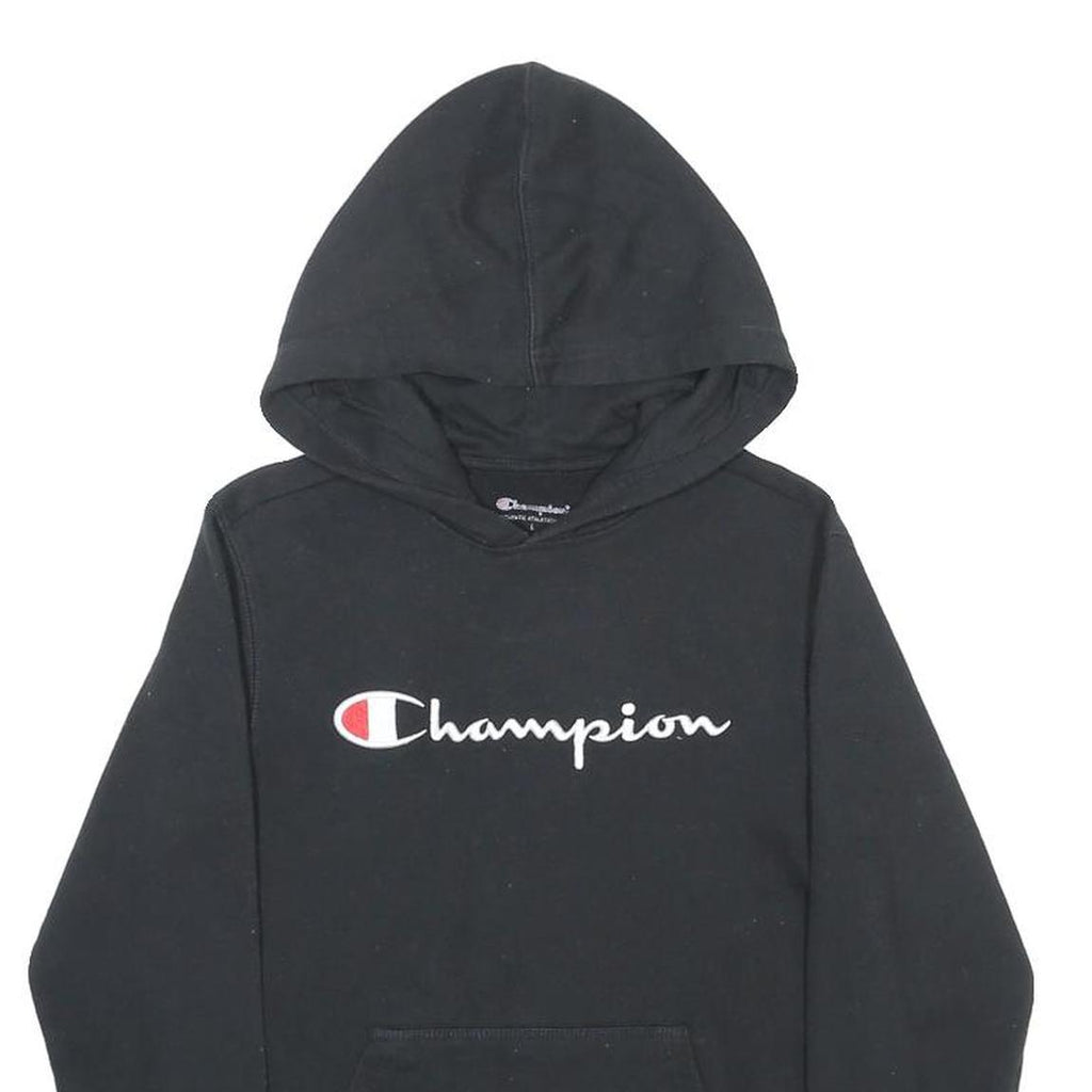 CHAMPION Boys Black Hoodie L Cotton Blend Pullover Logo Sweatshirt