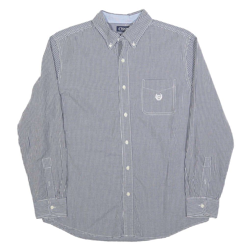 CHAPS Mens Blue & White Check Shirt L Button-Down Collar Cotton Blend Long