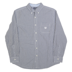 CHAPS Mens Blue & White Check Shirt L Button-Down Collar Cotton Blend Long