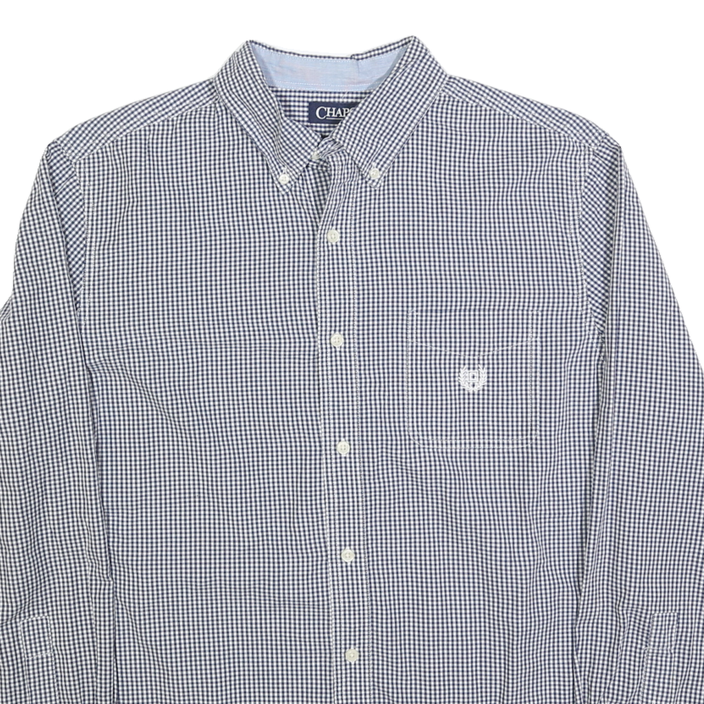 CHAPS Mens Blue & White Check Shirt L Button-Down Collar Cotton Blend Long
