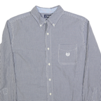 CHAPS Mens Blue & White Check Shirt L Button-Down Collar Cotton Blend Long