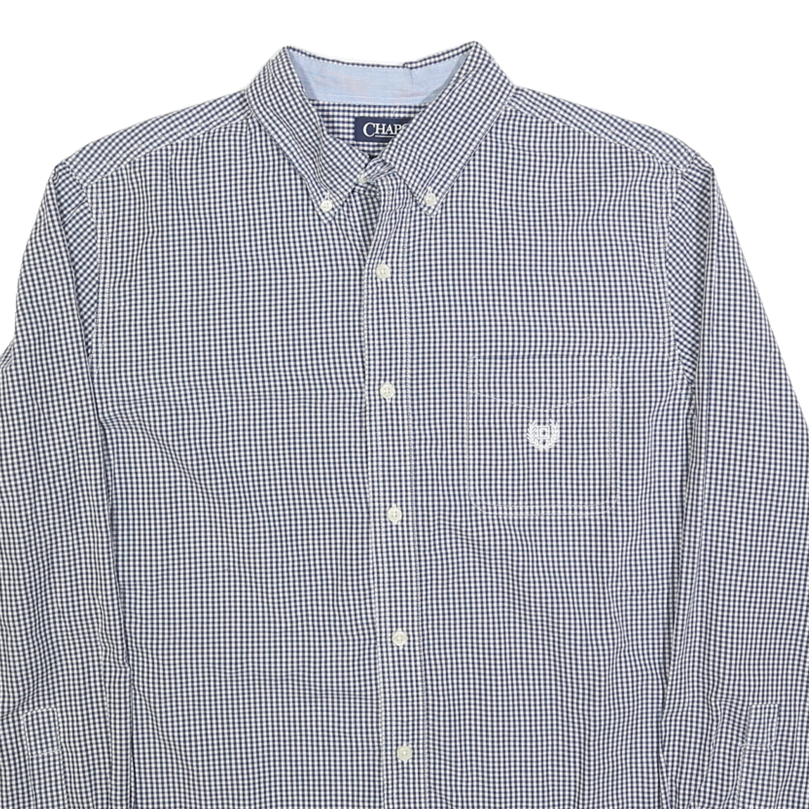 CHAPS Mens Blue & White Check Shirt L Button-Down Collar Cotton Blend Long