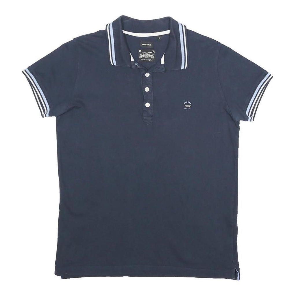 DIESEL Womens Blue Short Sleeve Plain Polo Shirt S Cotton Blend Casual