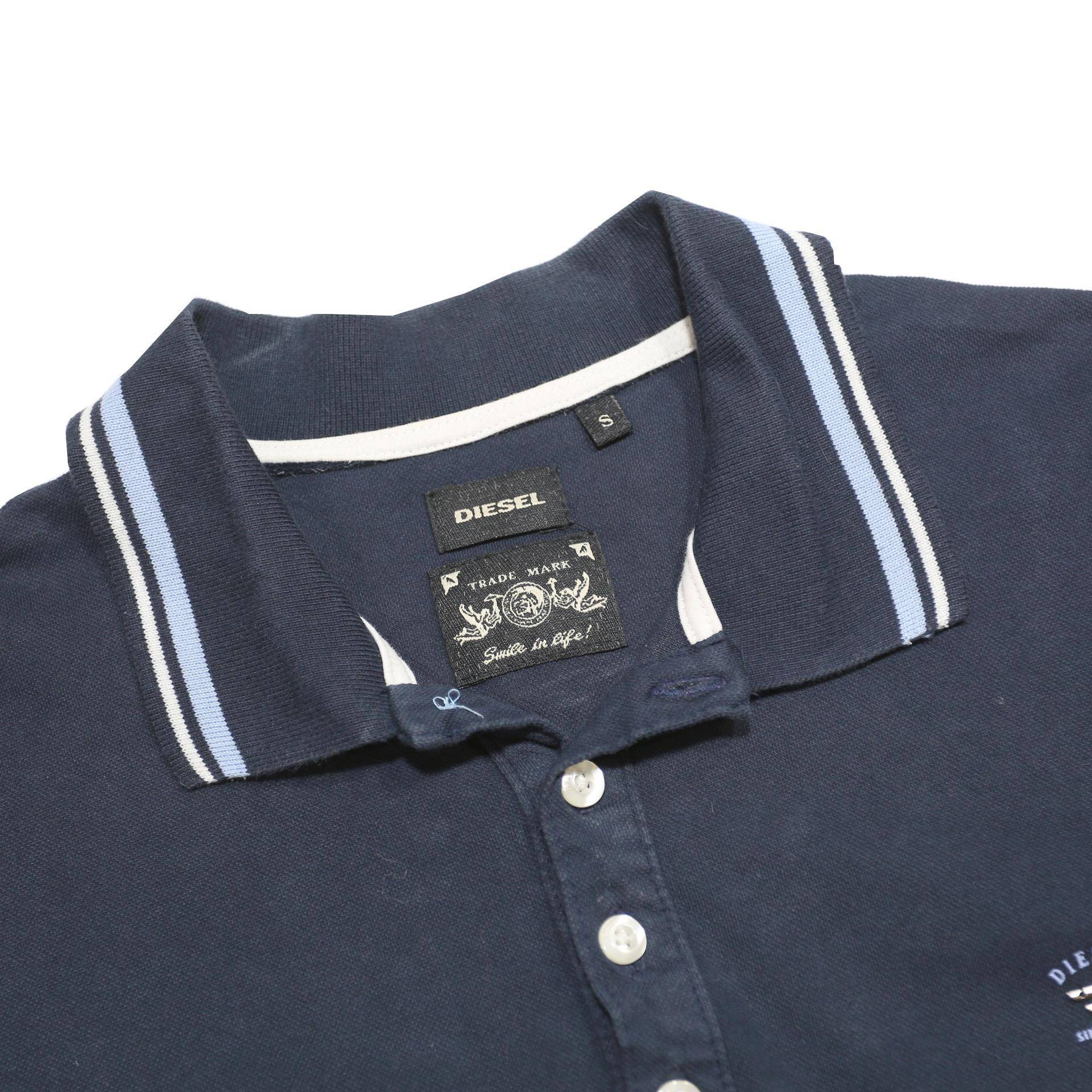 DIESEL Womens Blue Short Sleeve Plain Polo Shirt S Cotton Blend Casual
