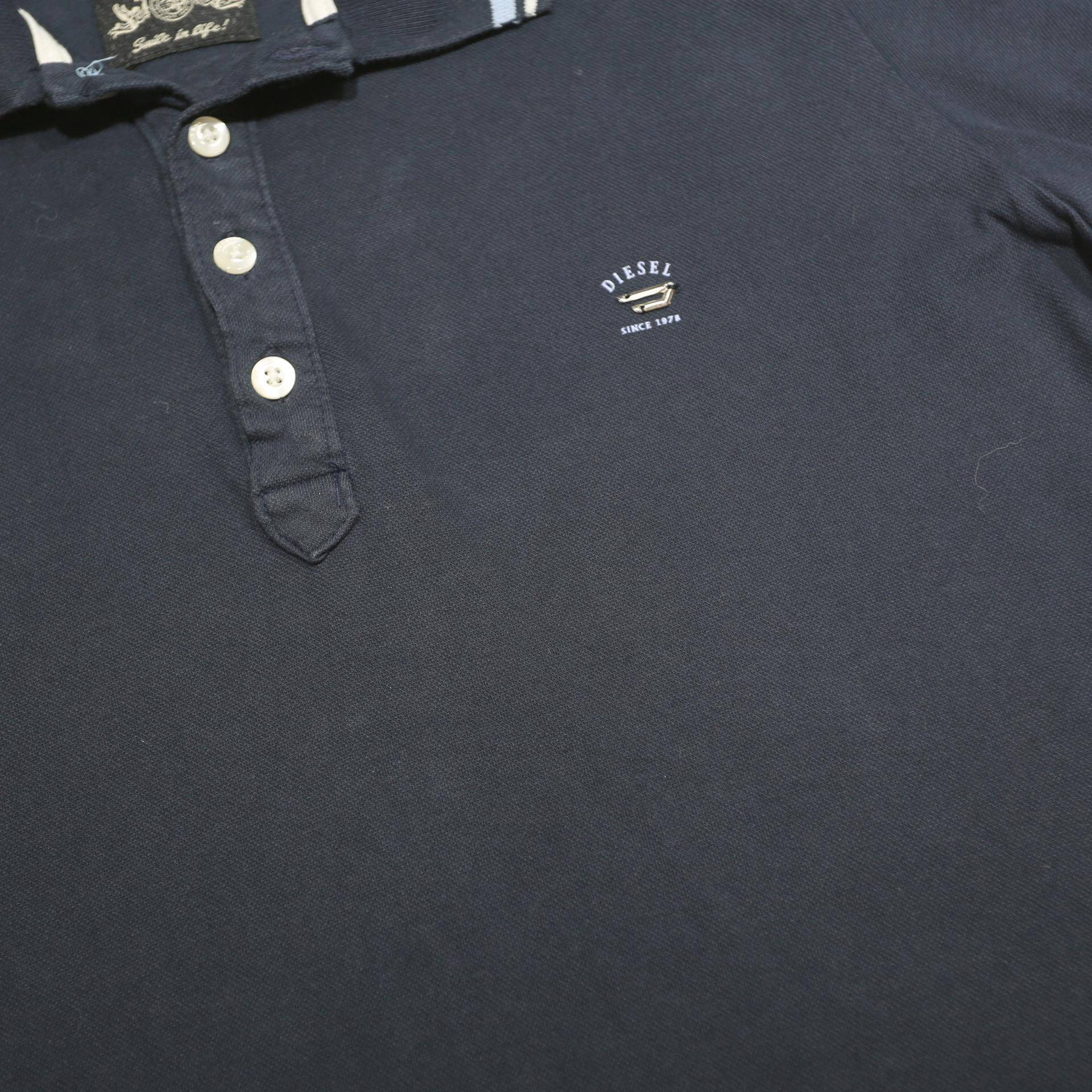 DIESEL Womens Blue Short Sleeve Plain Polo Shirt S Cotton Blend Casual