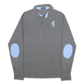 HACKETT LONDON Mens Grey & Light Blue Long Sleeve Plain Polo Shirt L Cotton