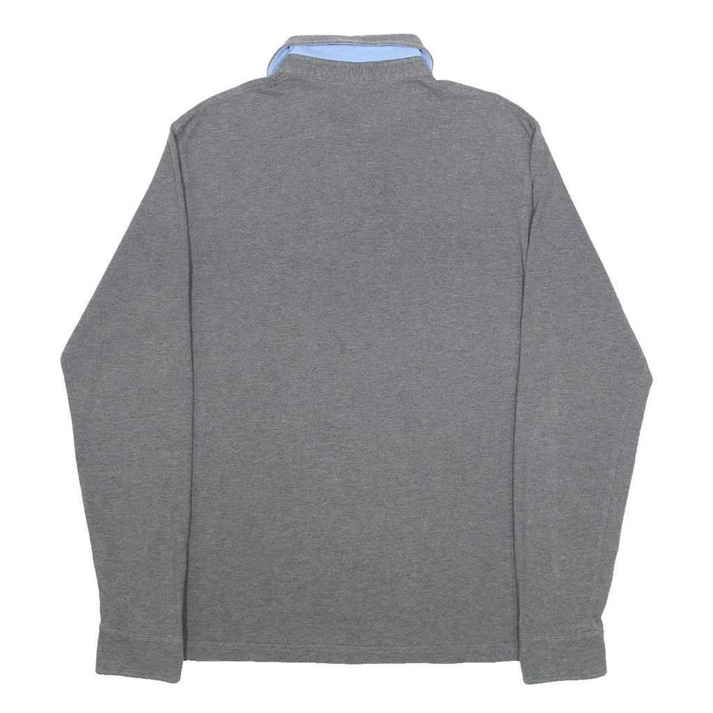HACKETT LONDON Mens Grey & Light Blue Long Sleeve Plain Polo Shirt L Cotton