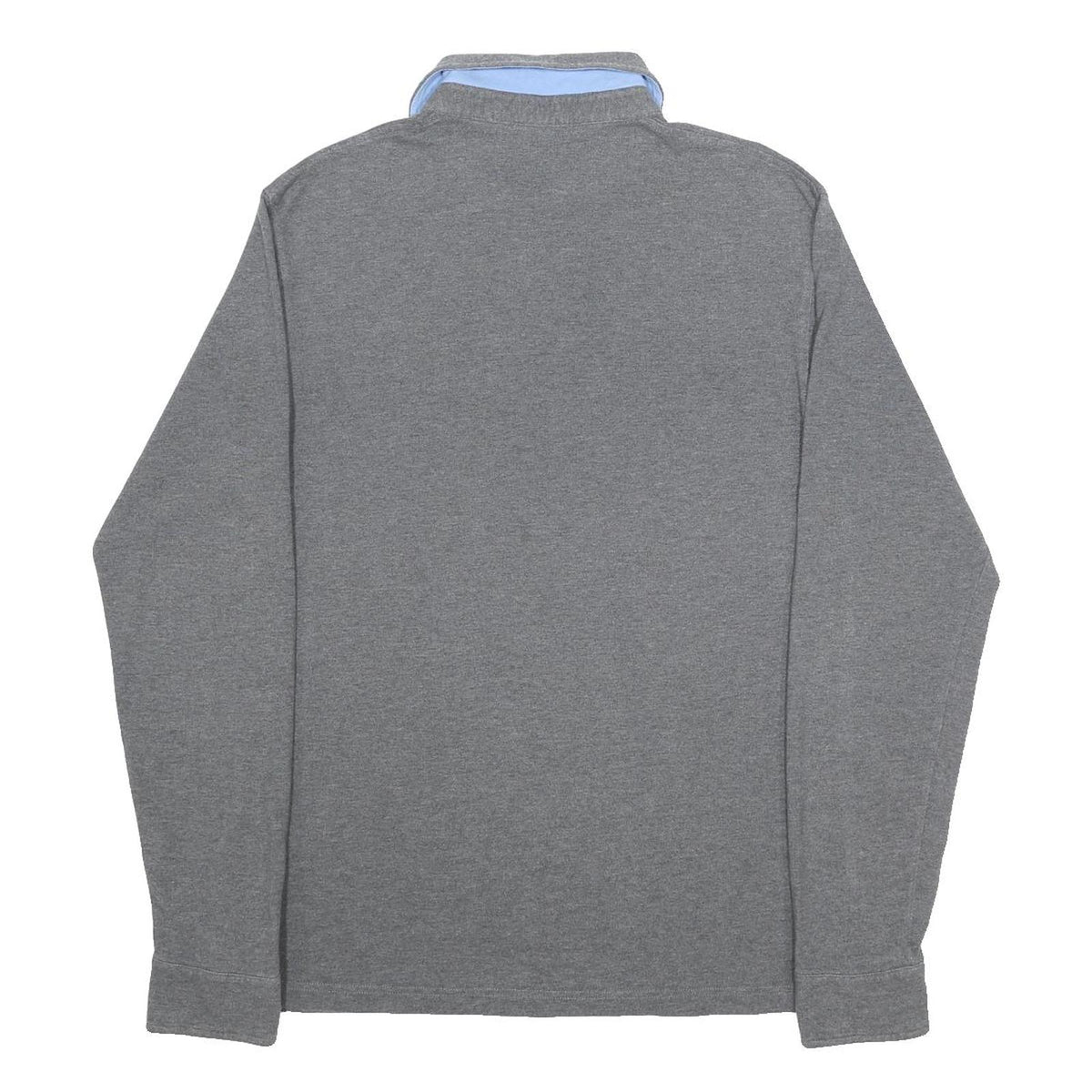 HACKETT LONDON Mens Grey & Light Blue Long Sleeve Plain Polo Shirt L Cotton
