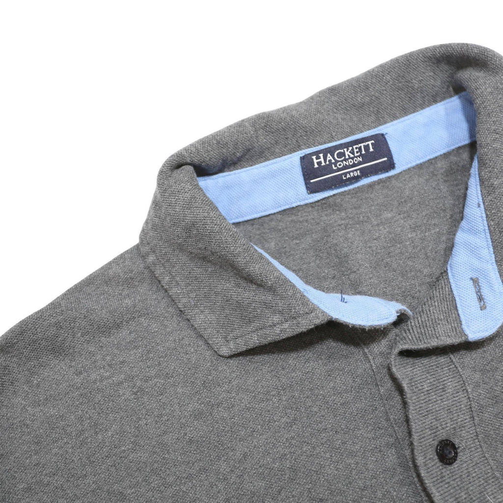 HACKETT LONDON Mens Grey & Light Blue Long Sleeve Plain Polo Shirt L Cotton