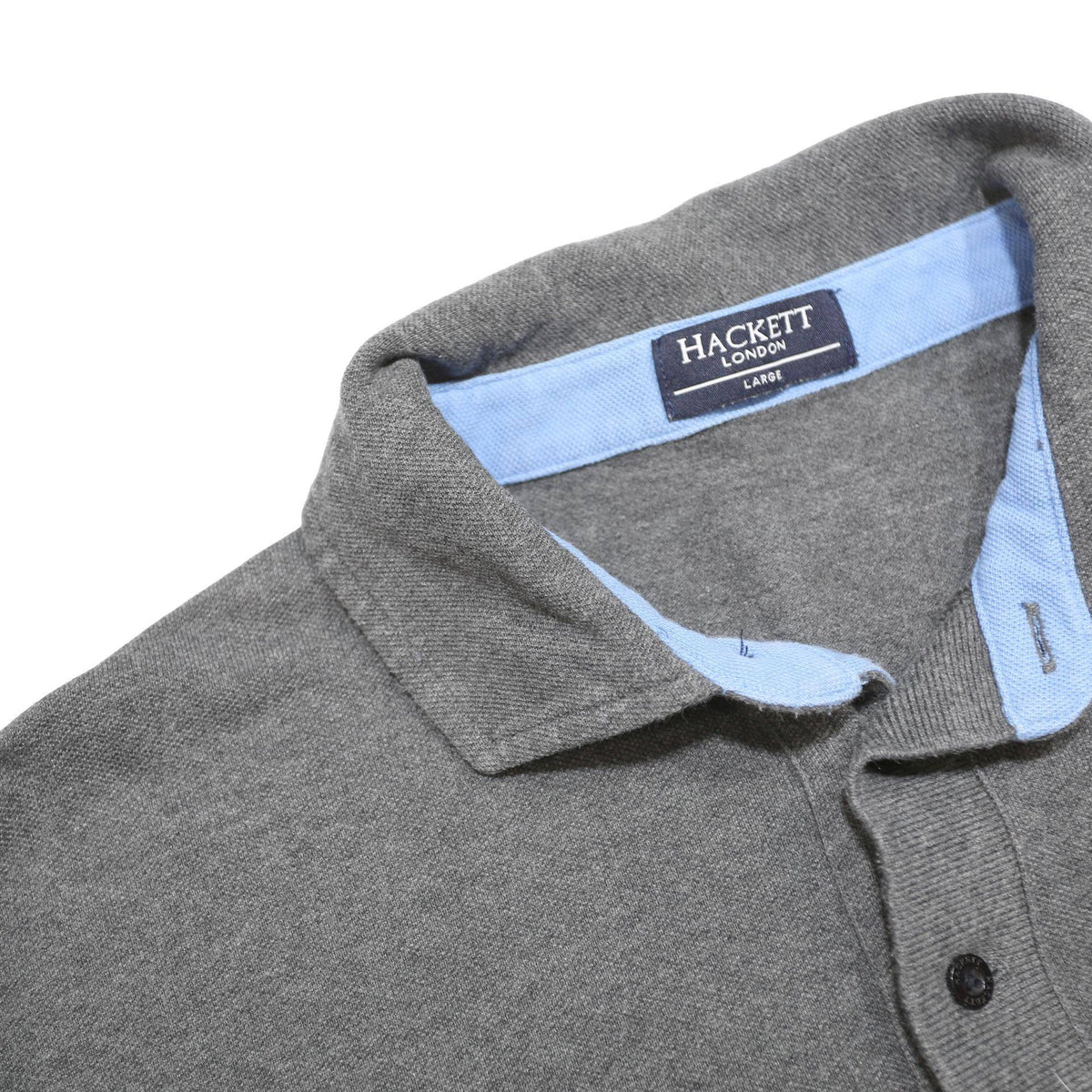 HACKETT LONDON Mens Grey & Light Blue Long Sleeve Plain Polo Shirt L Cotton
