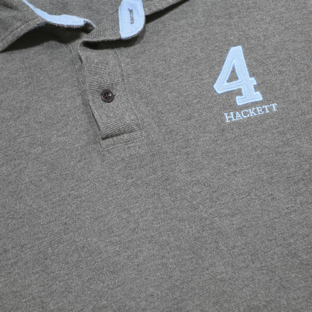 HACKETT LONDON Mens Grey & Light Blue Long Sleeve Plain Polo Shirt L Cotton