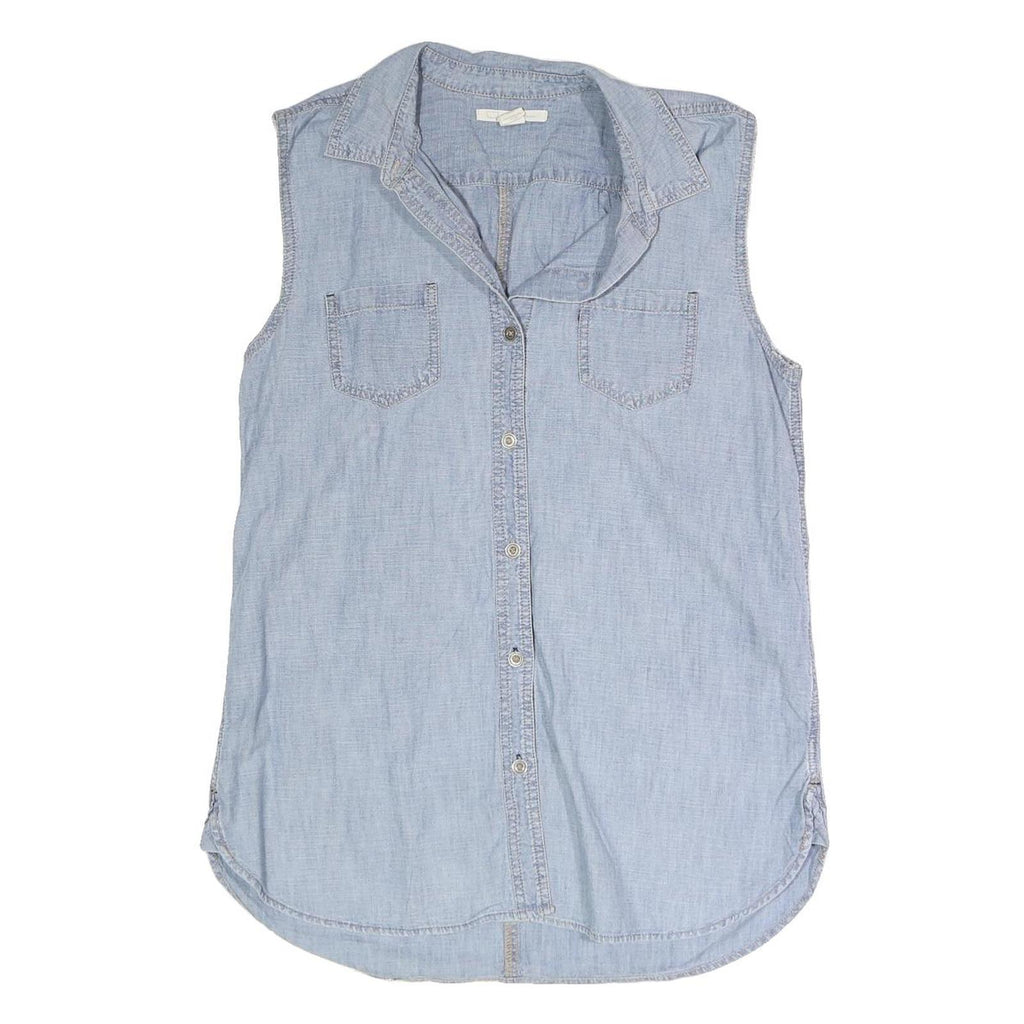 LEVI'S Womens Blue Sleeveless Shirt Button Neck Cotton Blend M Crochet Back