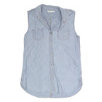 LEVI'S Womens Blue Sleeveless Shirt Button Neck Cotton Blend M Crochet Back