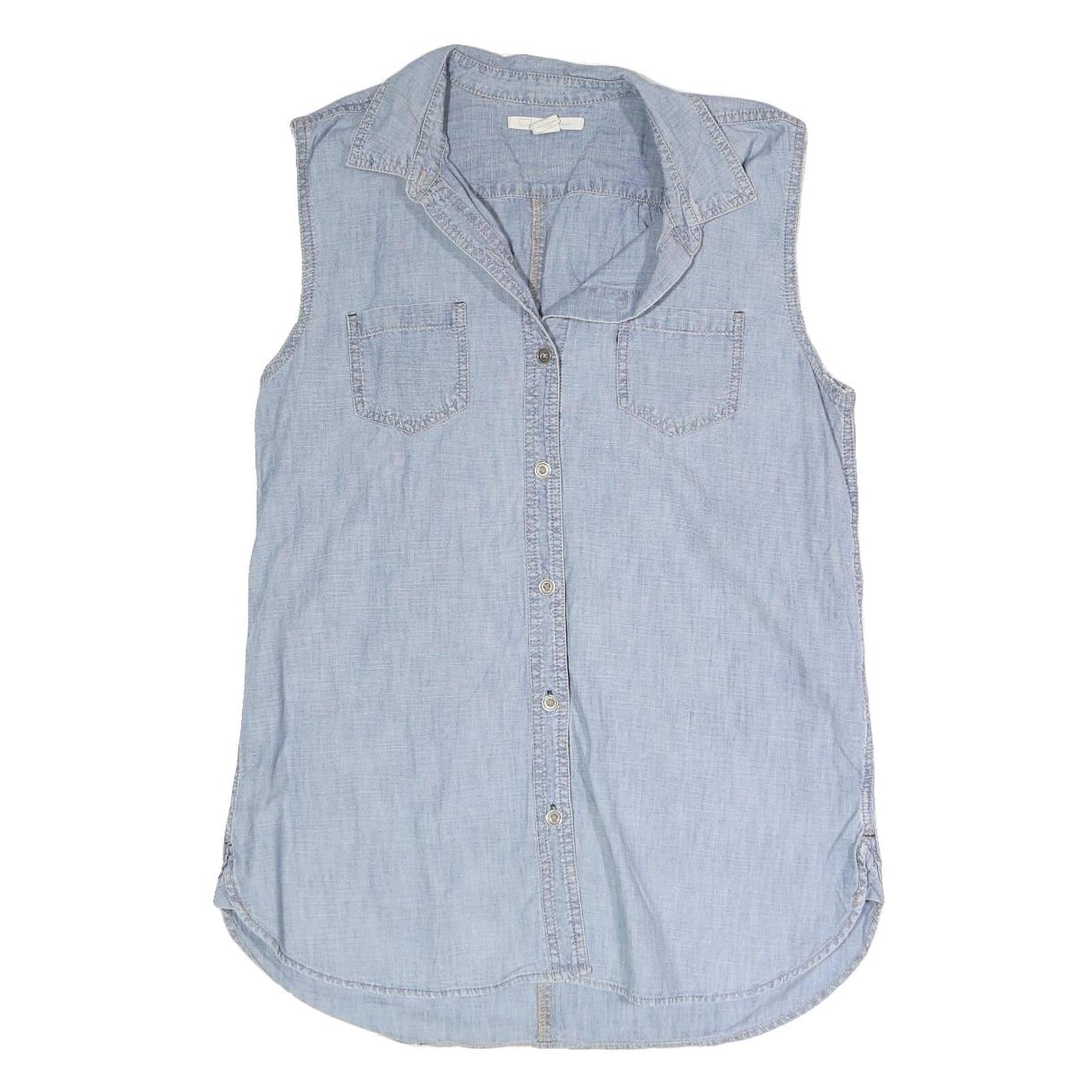 LEVI'S Womens Blue Sleeveless Shirt Button Neck Cotton Blend M Crochet Back