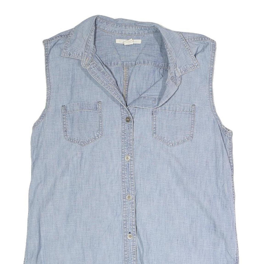 LEVI'S Womens Blue Sleeveless Shirt Button Neck Cotton Blend M Crochet Back