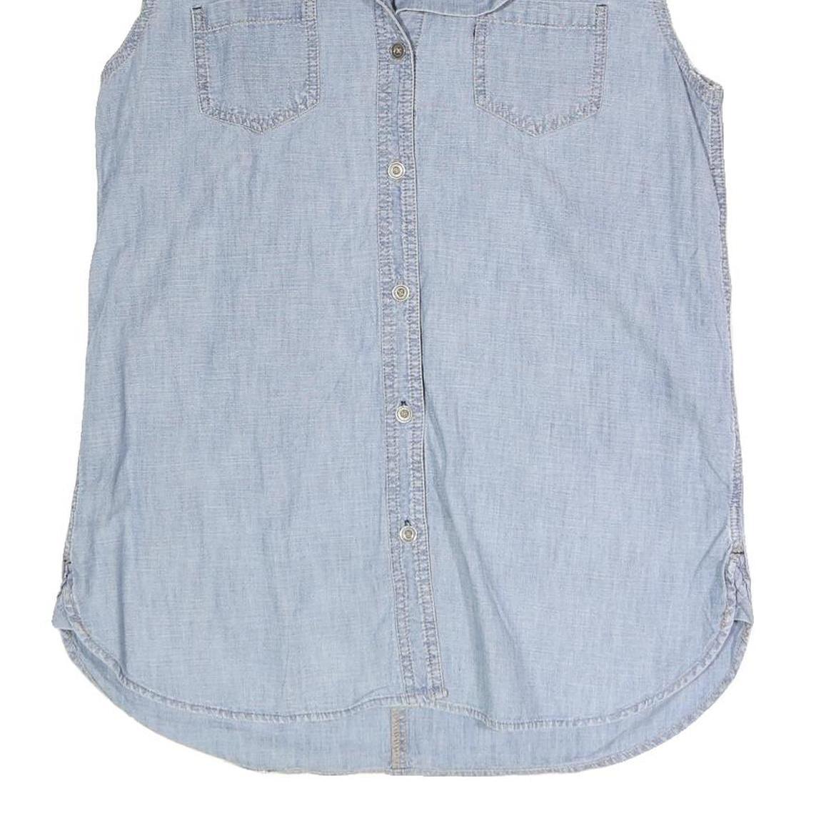 LEVI'S Womens Blue Sleeveless Shirt Button Neck Cotton Blend M Crochet Back