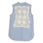 LEVI'S Womens Blue Sleeveless Shirt Button Neck Cotton Blend M Crochet Back