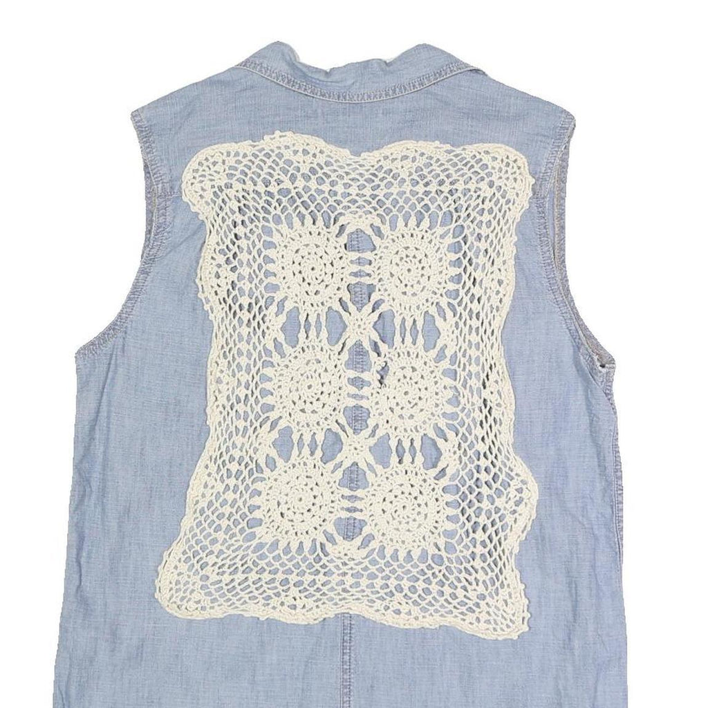 LEVI'S Womens Blue Sleeveless Shirt Button Neck Cotton Blend M Crochet Back