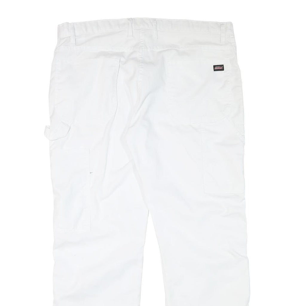 DICKIES Mens White Regular Fit Straight Cotton Blend Trousers W38 L30 Workwear