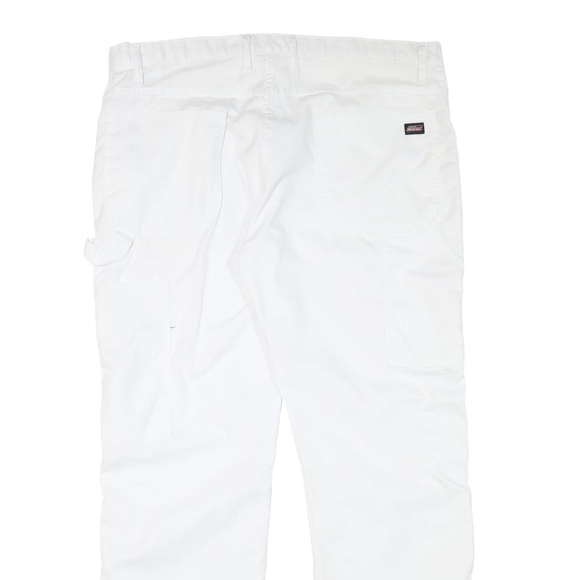 DICKIES Mens White Regular Fit Straight Cotton Blend Trousers W38 L30 Workwear