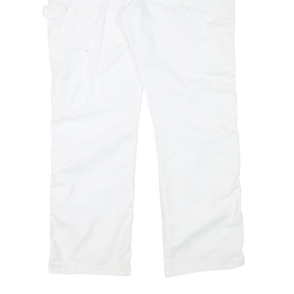 DICKIES Mens White Regular Fit Straight Cotton Blend Trousers W38 L30 Workwear