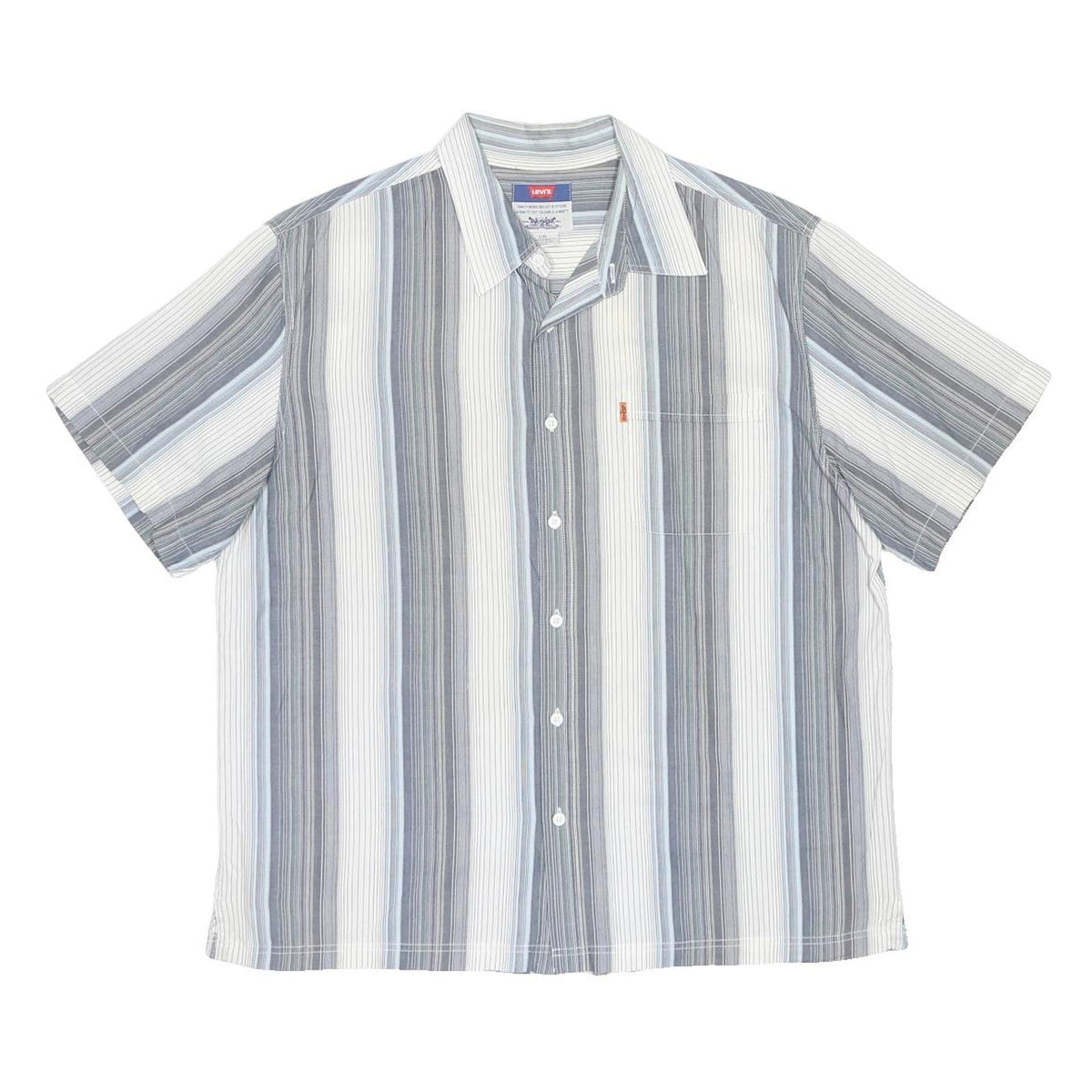LEVI'S Mens Blue Grey White Striped Shirt L Cotton Casual Short Sleeve