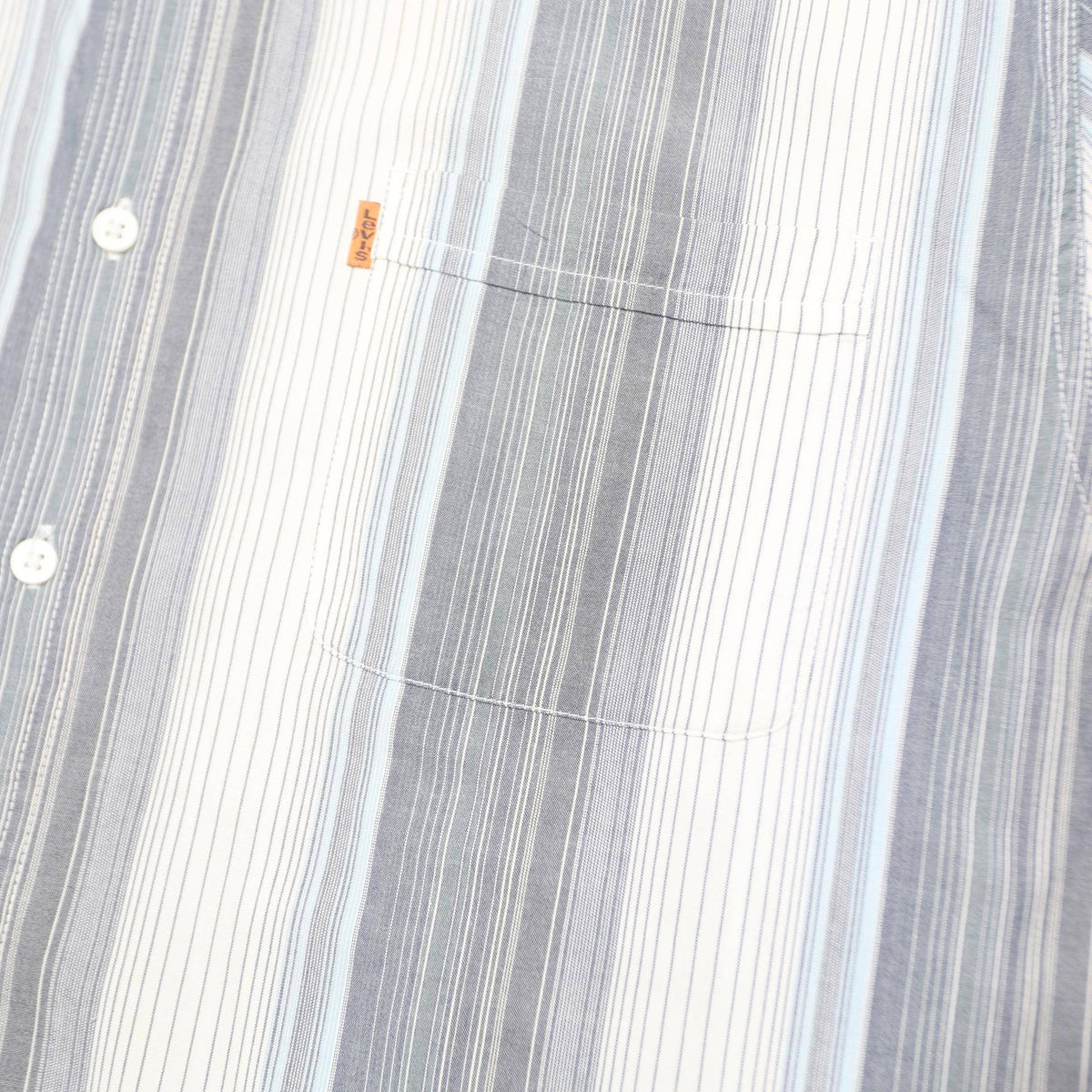 LEVI'S Mens Blue Grey White Striped Shirt L Cotton Casual Short Sleeve