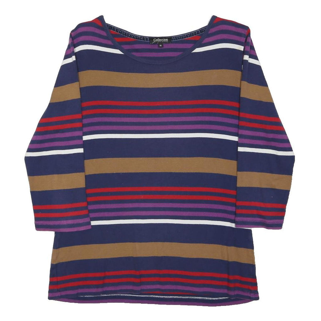 COLLECTION BY FIRST AVENUE Womens Blue Brown & Red Striped Long Sleeve Round