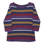 COLLECTION BY FIRST AVENUE Womens Blue Brown & Red Striped Long Sleeve Round