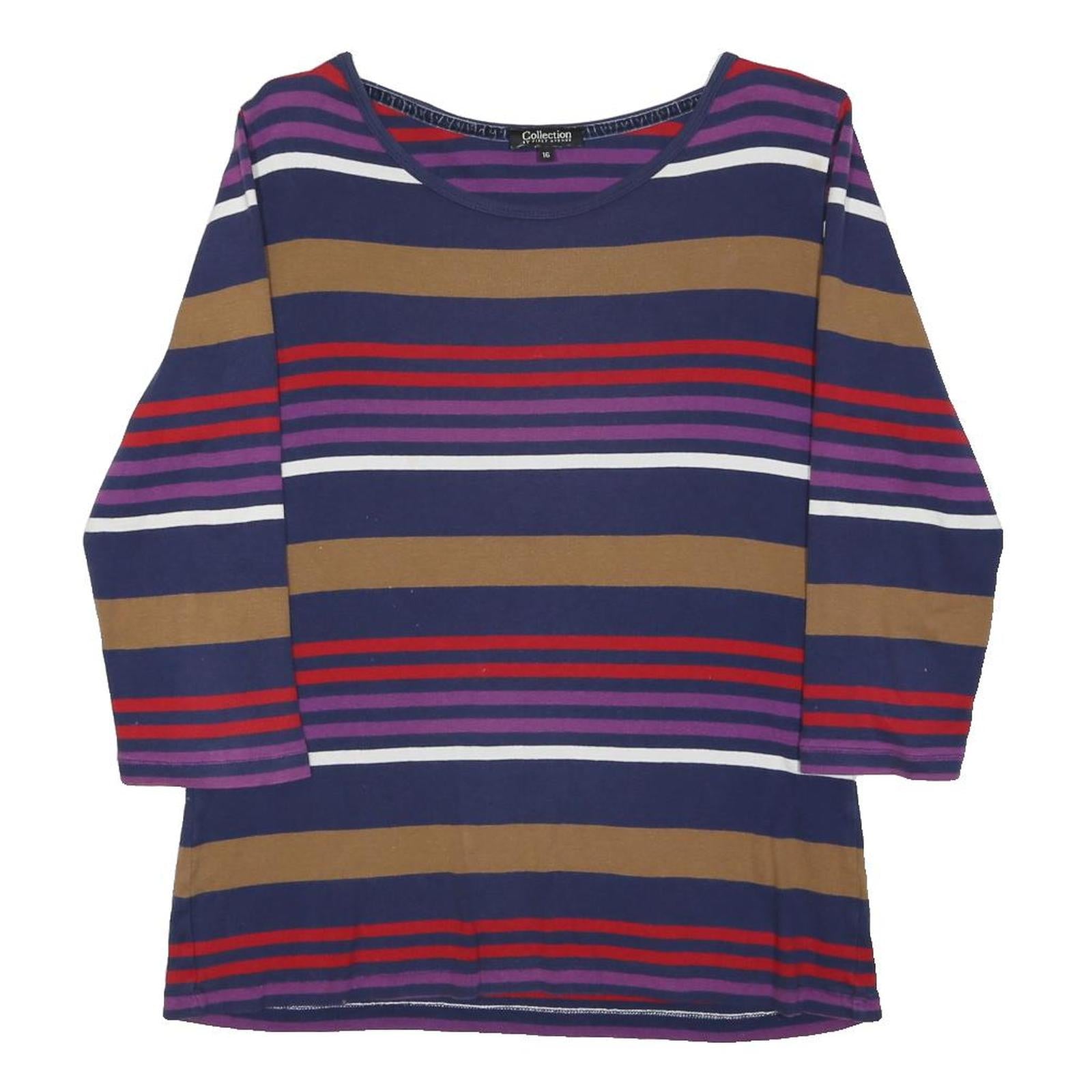 COLLECTION BY FIRST AVENUE Womens Blue Brown & Red Striped Long Sleeve Round