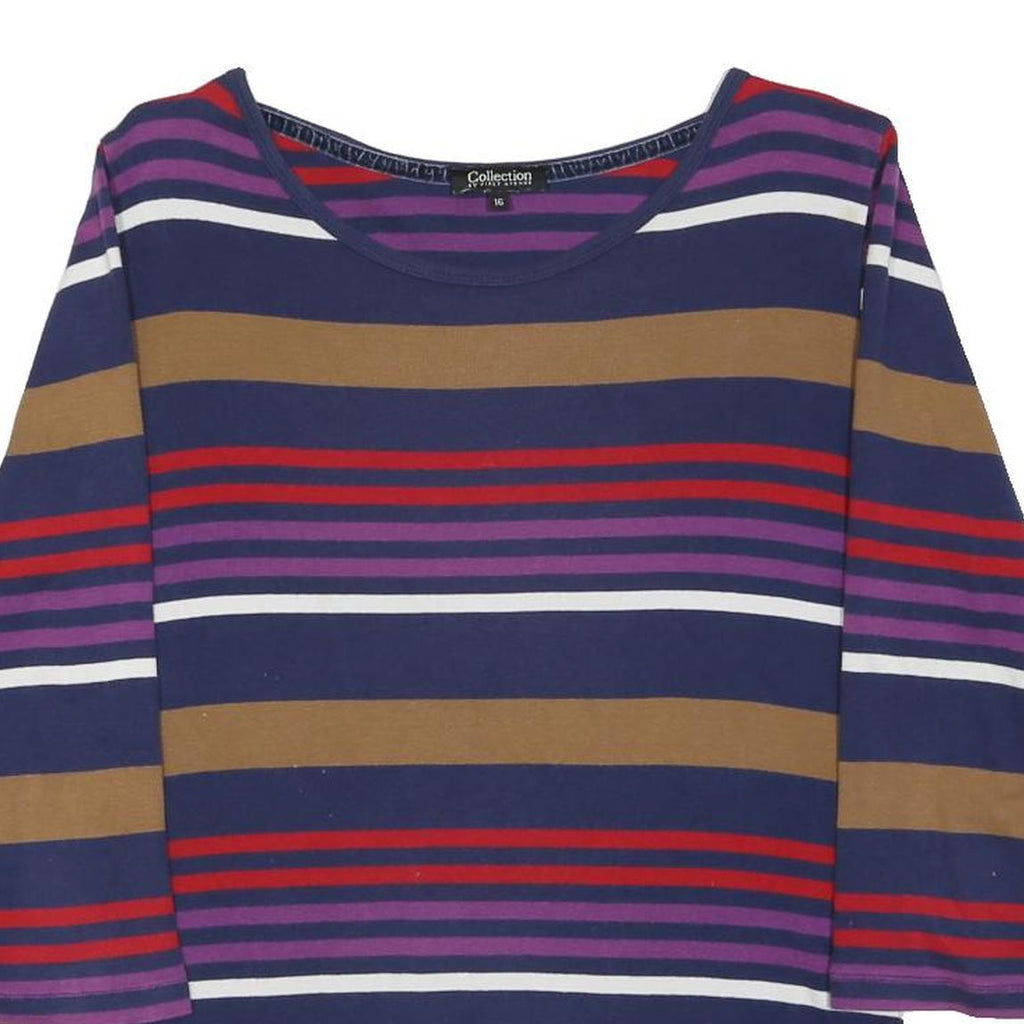 COLLECTION BY FIRST AVENUE Womens Blue Brown & Red Striped Long Sleeve Round