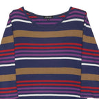 COLLECTION BY FIRST AVENUE Womens Blue Brown & Red Striped Long Sleeve Round